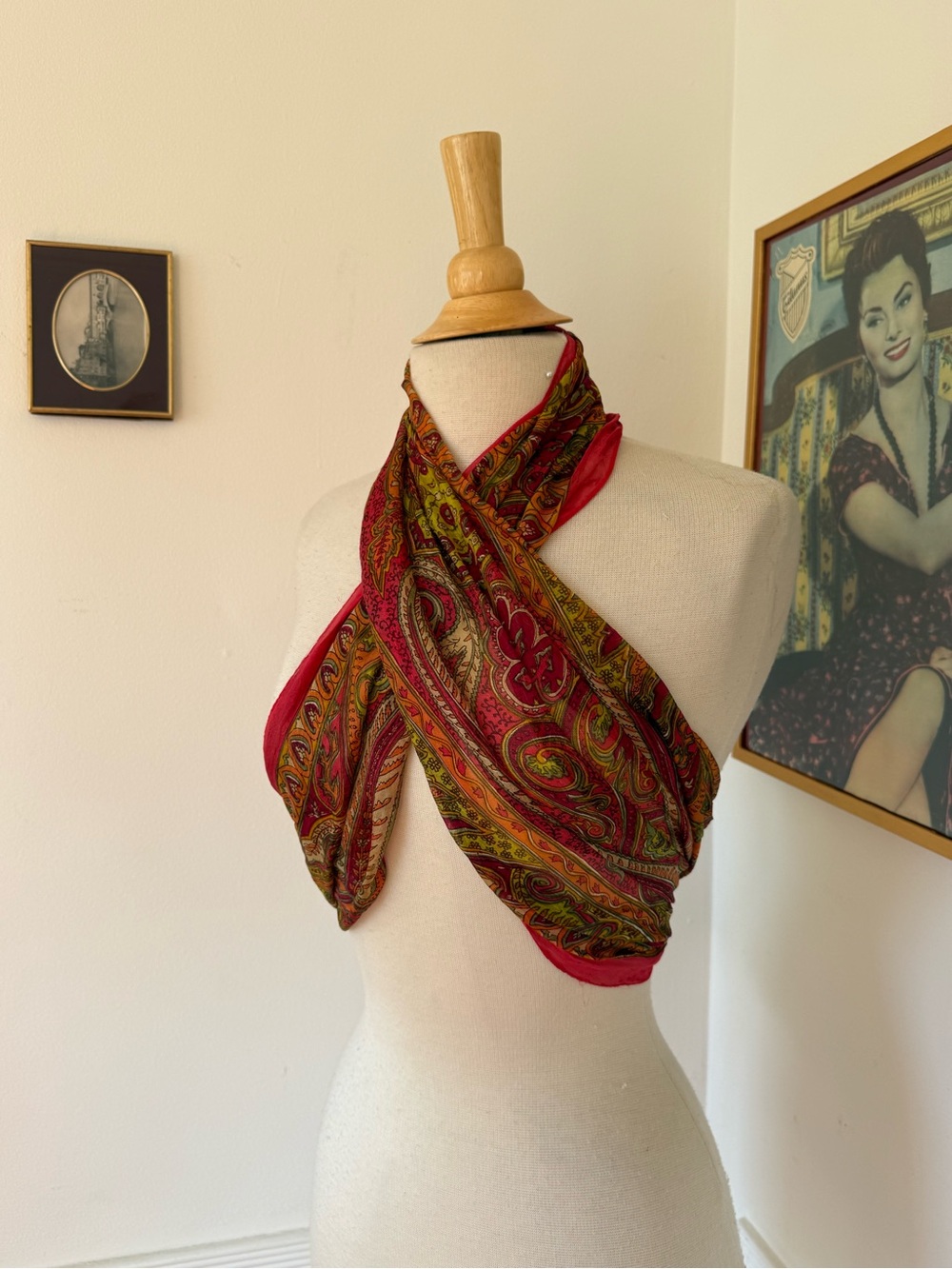 Red Paisley Silk Scarf Wrap